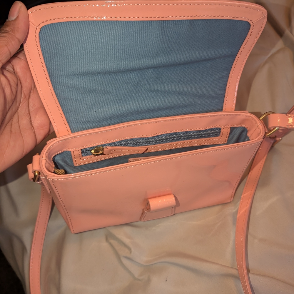 Pink Patent Dooney And Bourke Crossbody Shoulder Bag with Gold Buckle - Picture 2 of 6